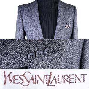 Yves Saint Laurent YSL Mens Size 40R Sport Coat Blazer Vintage Textured Blue EUC